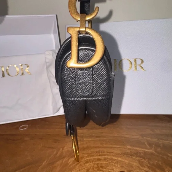 Like New 💕 DIOR Mini Saddle Bag Black Grained Calfskin Leather Gold Shoulder Bag - Picture 12 of 16